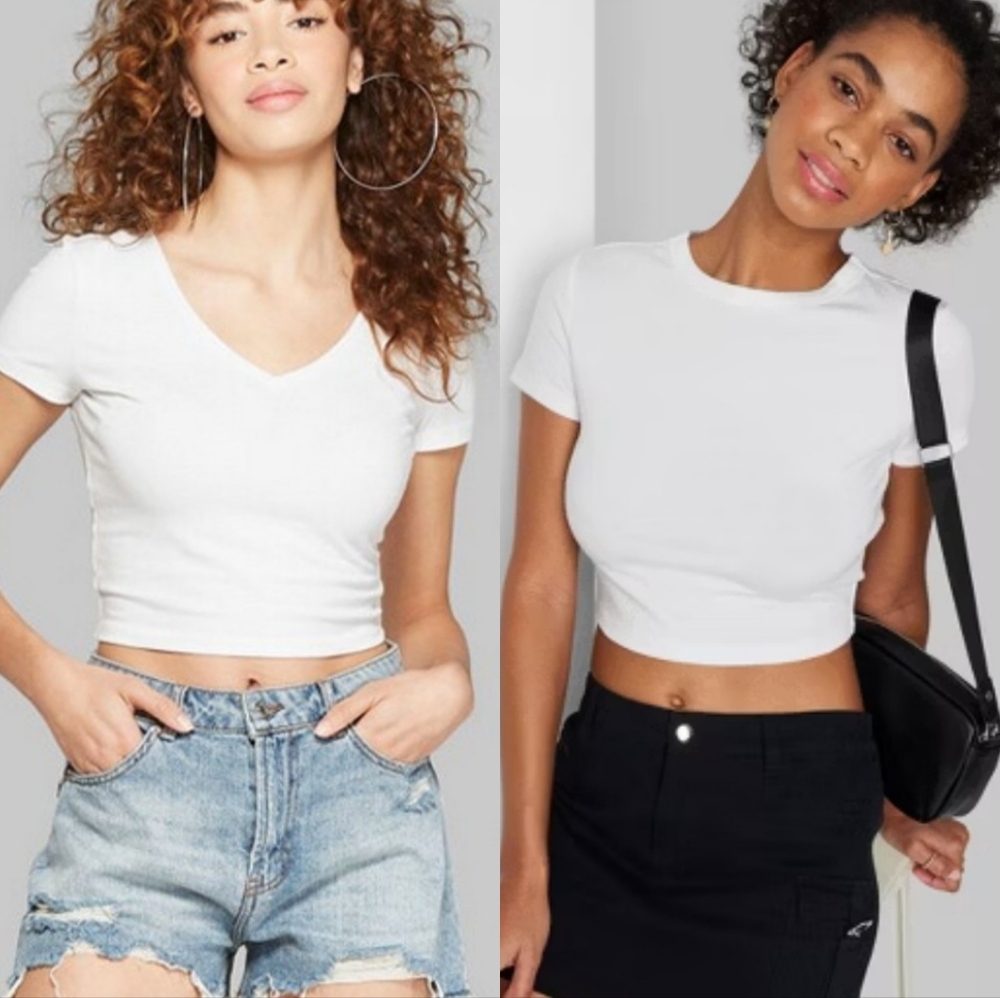 Wild Fable Cropped Short Sleeve Mini T-shirts in White | Size Small | Baby Tees